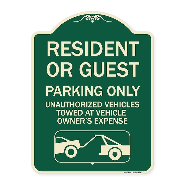 Parking Restriction Resident or Guest Parking Only Unauthorized Vehicles Towed at Own, G-1824-23369